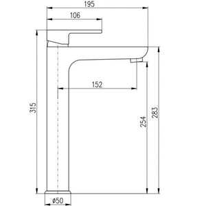 VLTAVA miscelatore lavabo alto in ottone placcato oro nero 31,5 cm