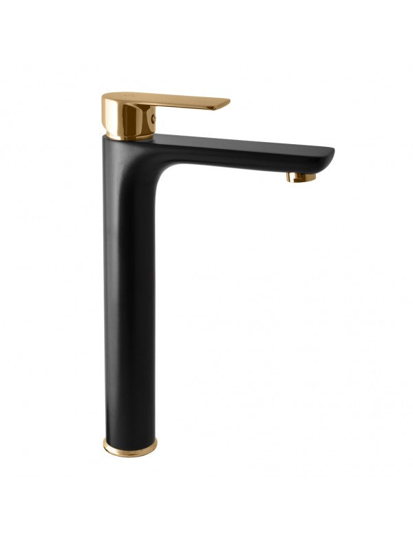 Miscelatore lavabo alto VLTAVA in ottone placcato oro nero opaco H. 31,5 cm