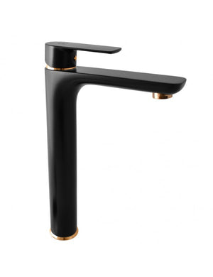 VLTAVA miscelatore lavabo alto in ottone placcato oro nero 31,5 cm