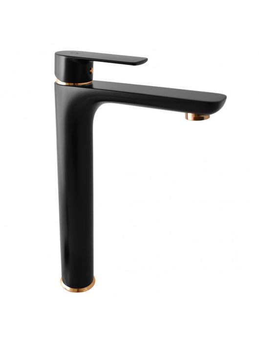 VLTAVA miscelatore lavabo alto in ottone placcato oro nero 31,5 cm