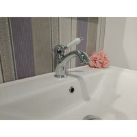 Miscelatore lavabo LABE in ottone cromato con maniglia in ceramica con sifone