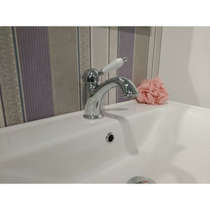 Miscelatore lavabo LABE in ottone cromato con maniglia in ceramica con sifone