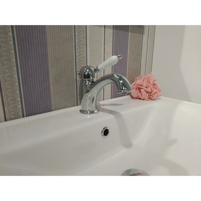 Miscelatore lavabo LABE in ottone cromato con maniglia in ceramica con sifone