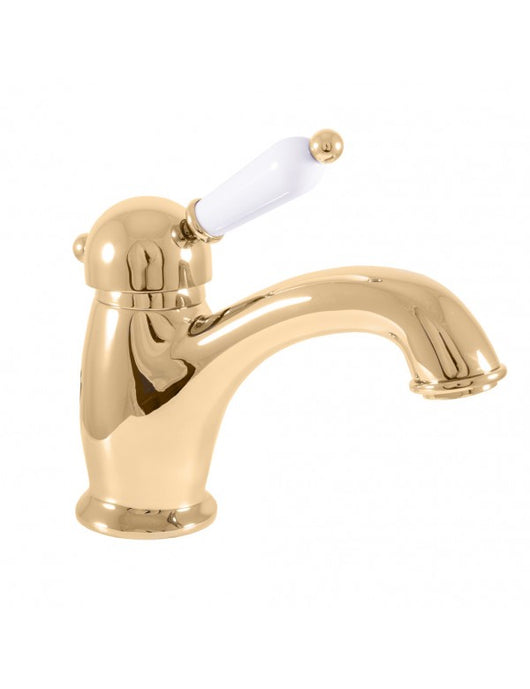 LABE miscelatore lavabo senza sifone in ottone dorato con manico in ceramica