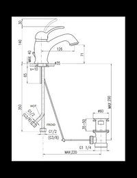 Miscelatore lavabo LABE con sifone in ottone dorato con manico in ceramica