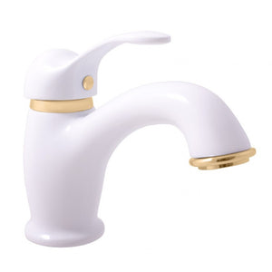 LABE miscelatore lavabo, ottone placcato oro, bianco lucido