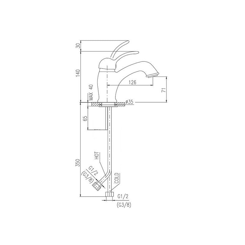 LABE miscelatore lavabo, ottone placcato oro, bianco lucido