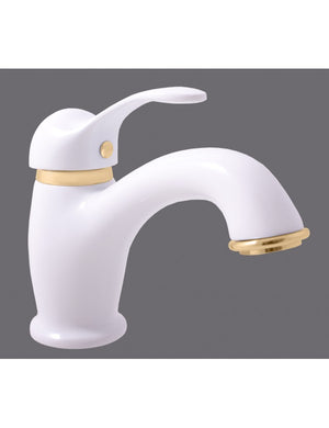 LABE miscelatore lavabo, ottone placcato oro, bianco lucido