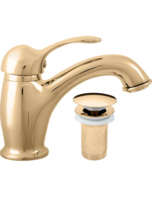 Miscelatore lavabo LABE in ottone dorato con sifone