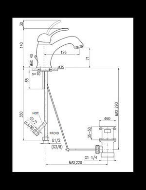 LABE miscelatore lavabo in ottone con manico in ceramica con sifone