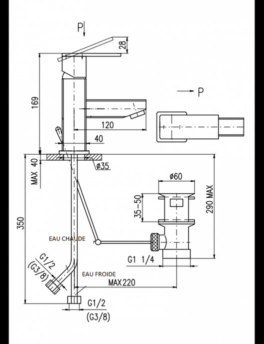 Miscelatore lavabo LOIRA in ottone cromato con sifone
