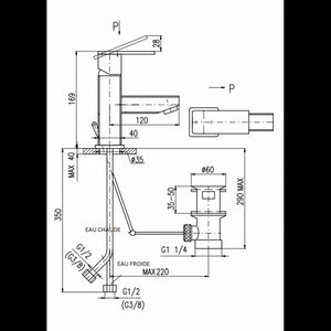 Miscelatore lavabo LOIRA con sifone in ottone dorato