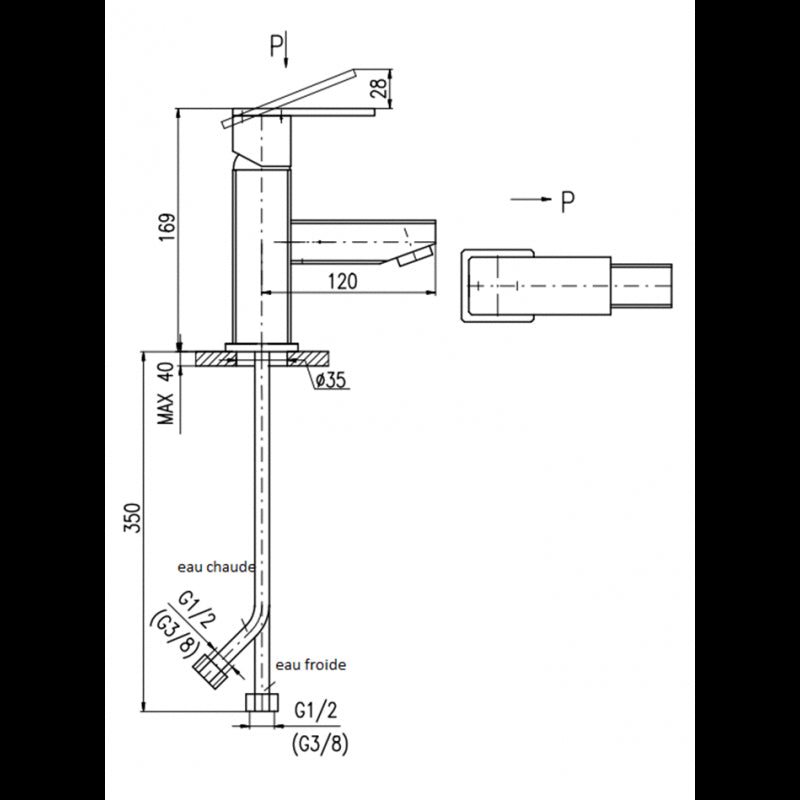 Miscelatore lavabo LOIRA senza sifone in ottone dorato