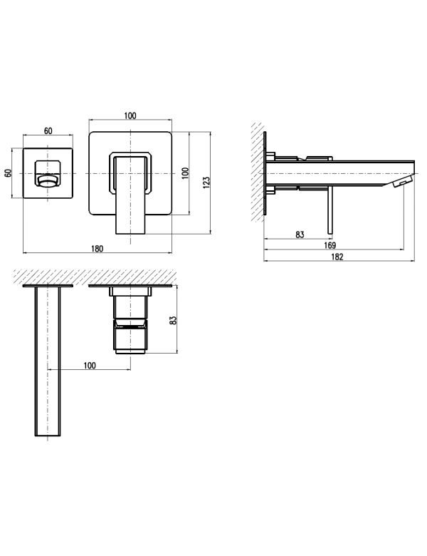 Miscelatore lavabo incasso a parete LOIRA in ottone dorato