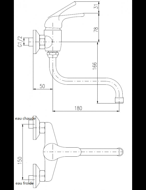 Miscelatore lavabo a parete con bocca lunga per bambini