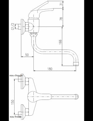 Miscelatore lavabo a parete con bocca lunga per bambini
