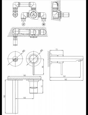 SEINA miscelatore lavabo incasso a parete in ottone dorato ⌀ 8cm