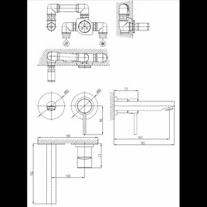 SEINA miscelatore lavabo incasso a parete in ottone ⌀ 8cm