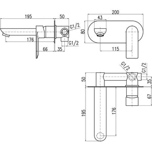 Miscelatore lavabo NIL a parete in ottone dorato