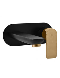 VLTAVA miscelatore lavabo a parete in ottone placcato oro nero opaco