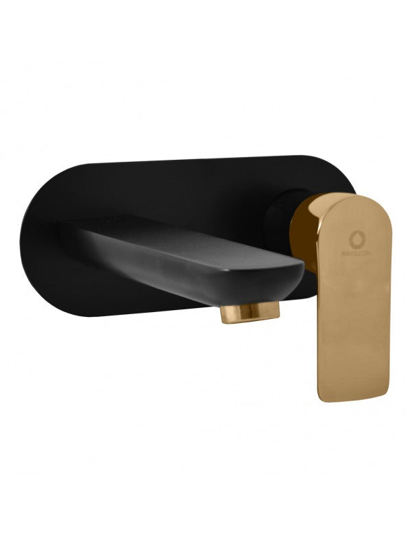 VLTAVA miscelatore lavabo a parete in ottone placcato oro nero opaco