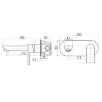VLTAVA miscelatore lavabo a parete in ottone placcato oro nero opaco