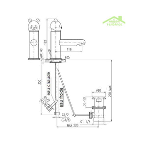 Rubinetto miscelatore lavabo Bear per bambini con sifone