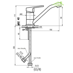 Miscelatore lavabo girevole a braccio lungo COLORADO in ottone cromato