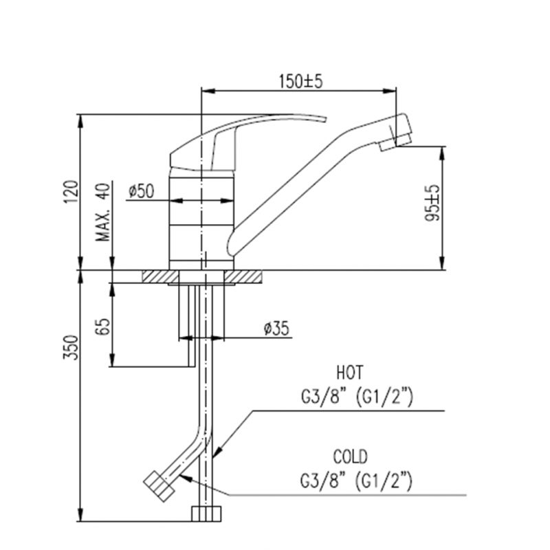 Miscelatore lavabo lungo MISSISSIPI in ottone cromato