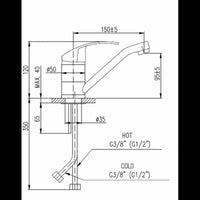 Miscelatore lavabo lungo MISSISSIPI in ottone cromato