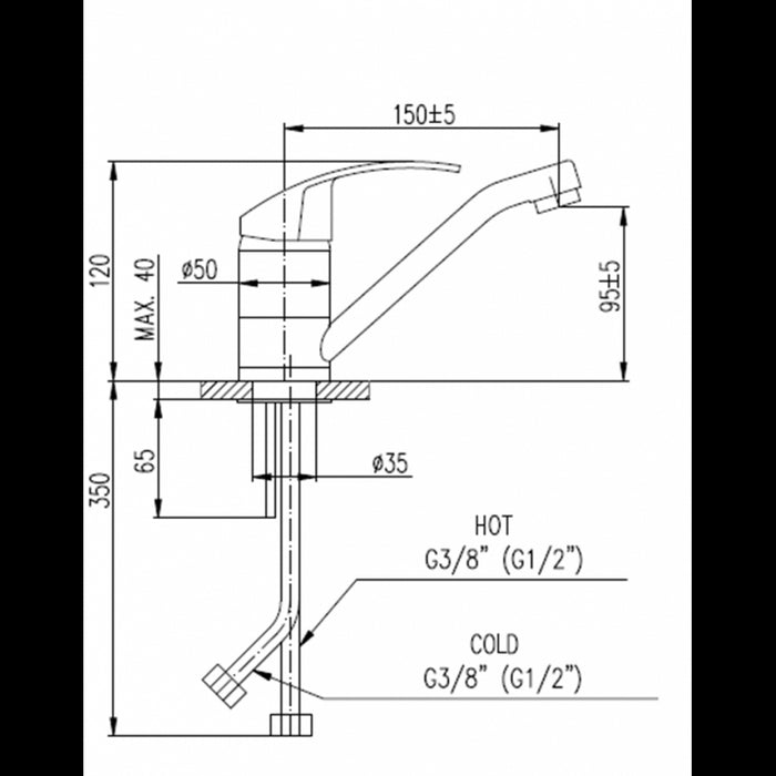 Miscelatore lavabo lungo MISSISSIPI in ottone cromato