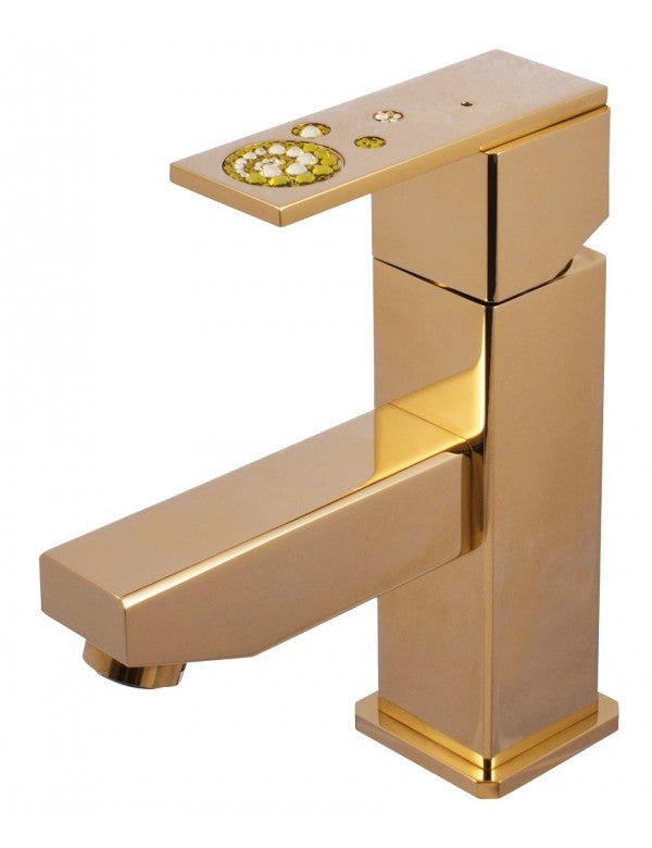 Miscelatore lavabo ROYAL con sifone decorato con pietre in ottone placcato oro