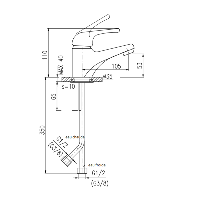 Miscelatore lavabo SAZAVA in ottone cromato