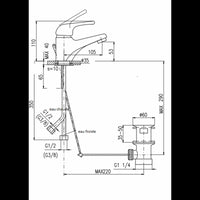 Miscelatore lavabo SAZAVA in ottone cromato con sifone