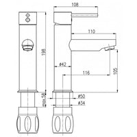 Miscelatore lavabo SEINA in ottone dorato H. 19,8 cm