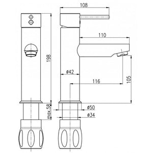 Miscelatore lavabo SEINA in ottone dorato H. 19,8 cm