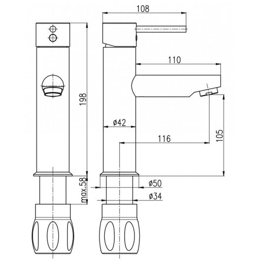 Miscelatore lavabo SEINA in ottone dorato H. 19,8 cm