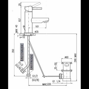 SEINA miscelatore lavabo con sifone in ottone dorato