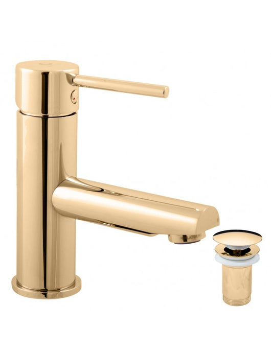 SEINA miscelatore lavabo con sifone in ottone dorato