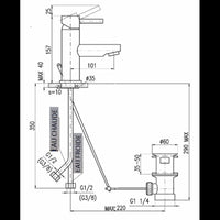 SEINA miscelatore lavabo con sifone in ottone cromato