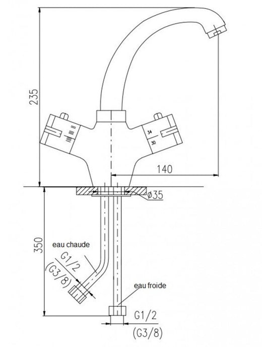 Miscelatore termostatico per lavabo in ottone cromato