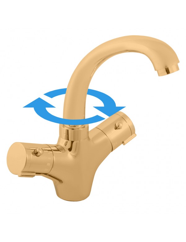 Miscelatore termostatico per lavabo in ottone oro rosa lucido