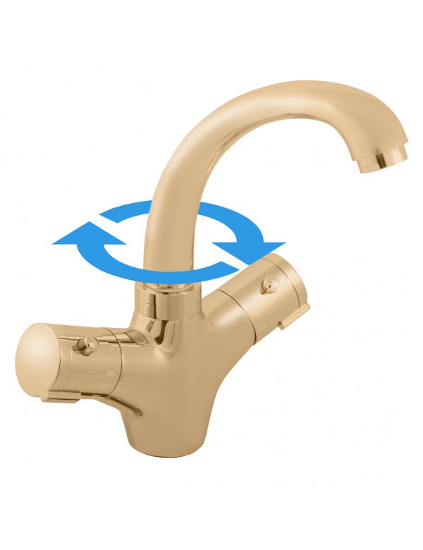Miscelatore termostatico per lavabo in ottone dorato
