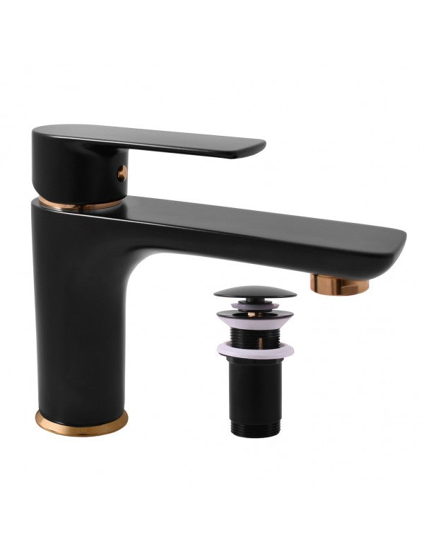 Miscelatore lavabo VLTAVA in ottone oro nero con pop-up