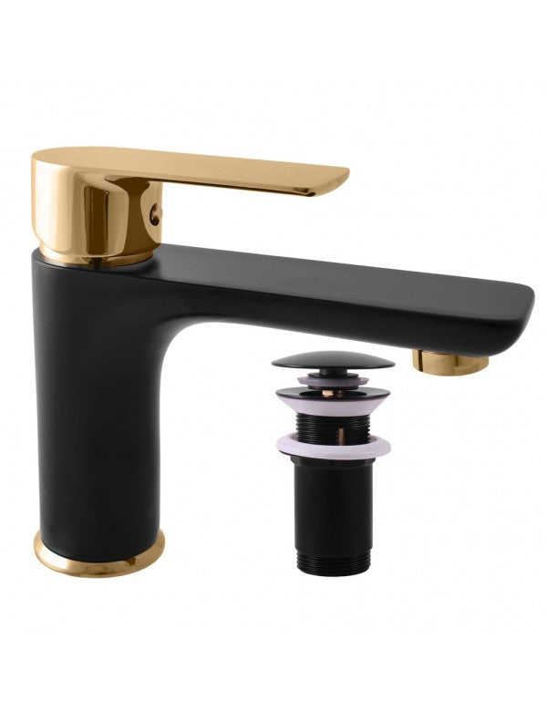 Miscelatore lavabo VLTAVA in ottone oro nero opaco con pop-up