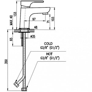 Miscelatore lavabo YUKON in ottone cromato senza sifone