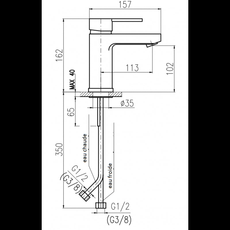 Miscelatore lavabo ZAMBEZE con sifone in ottone cromato