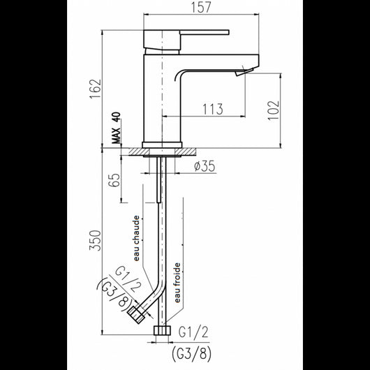 Miscelatore lavabo ZAMBEZE con sifone in ottone cromato