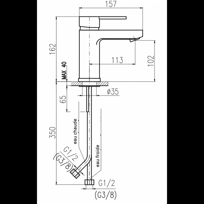 Miscelatore lavabo ZAMBEZE con sifone in ottone cromato