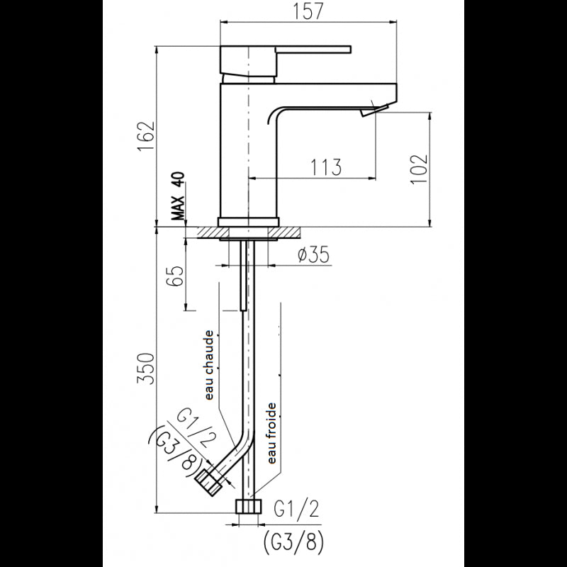 Miscelatore lavabo ZAMBEZE senza sifone in cromo